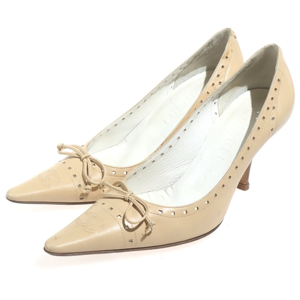 CHANEL(シャネル) ココマーク レザー ヒールパンプス ベージュ #36 1/2 レディース
