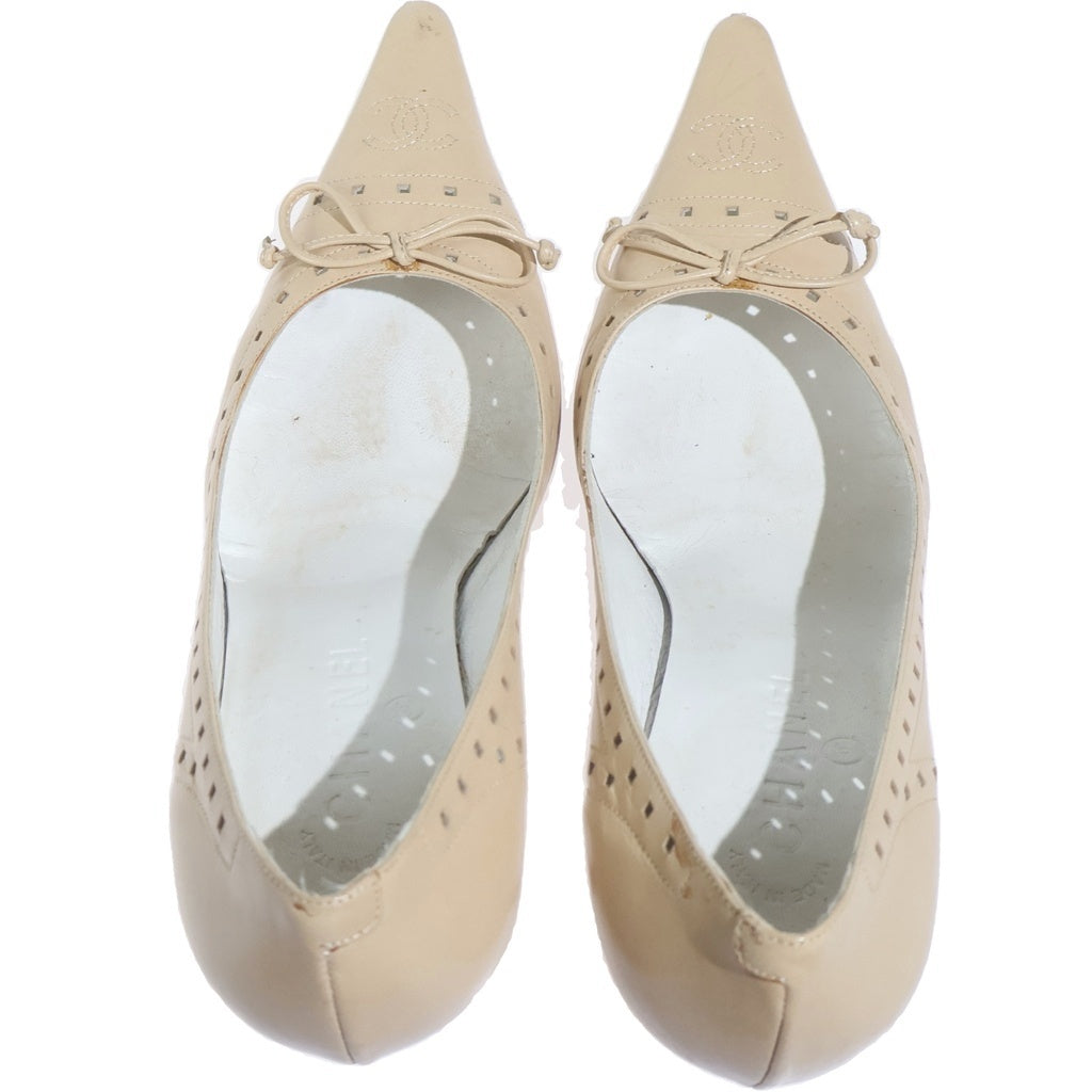 CHANEL(シャネル) ココマーク レザー ヒールパンプス ベージュ #36 1/2 レディース