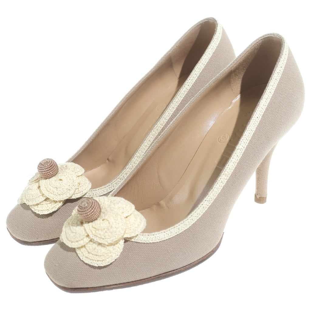CHANEL(シャネル) カメリア ヒールパンプス ベージュ キャンバス #36 レディース