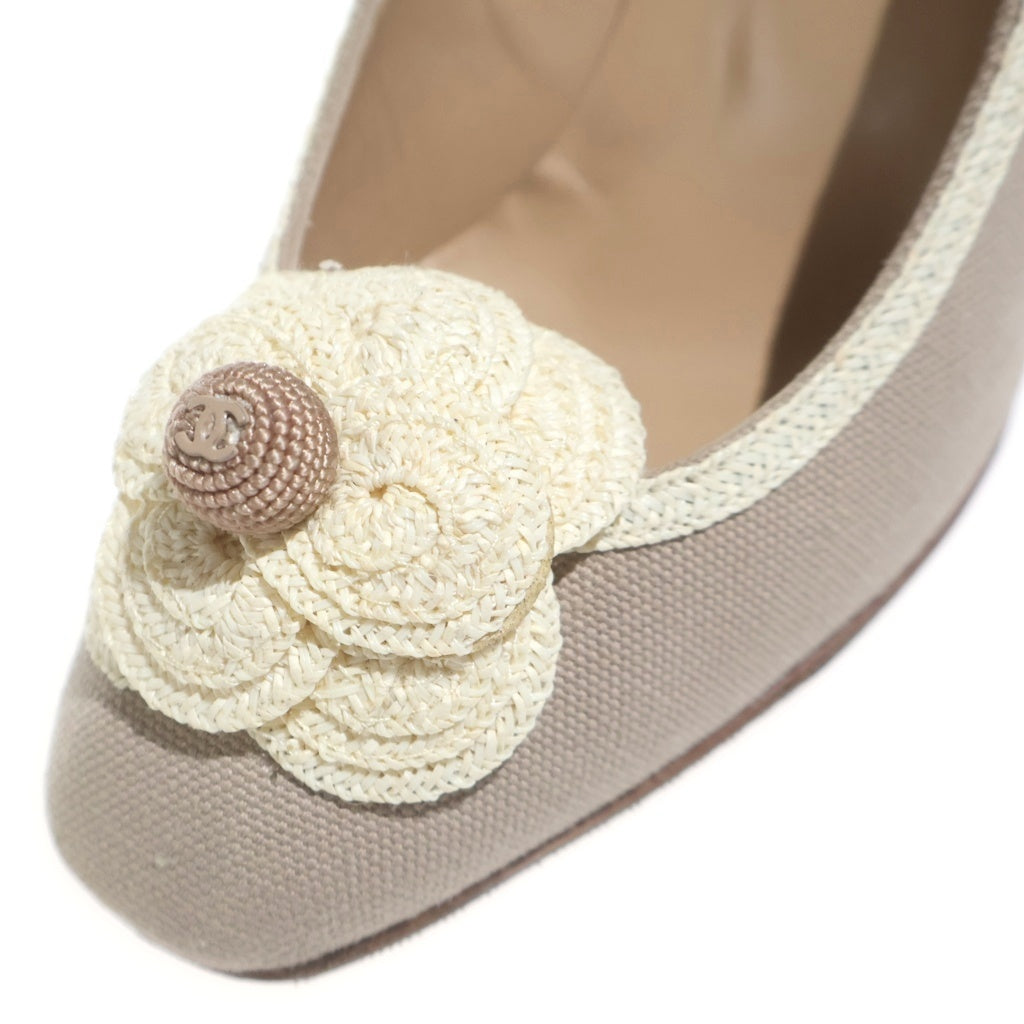 CHANEL(シャネル) カメリア ヒールパンプス ベージュ キャンバス #36 レディース