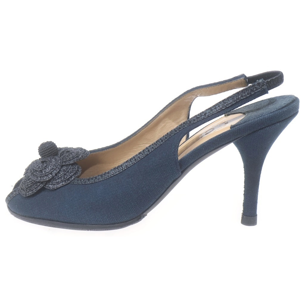 CHANEL(シャネル) カメリア キャンバス ヒールパンプス ネイビー #36 レディース