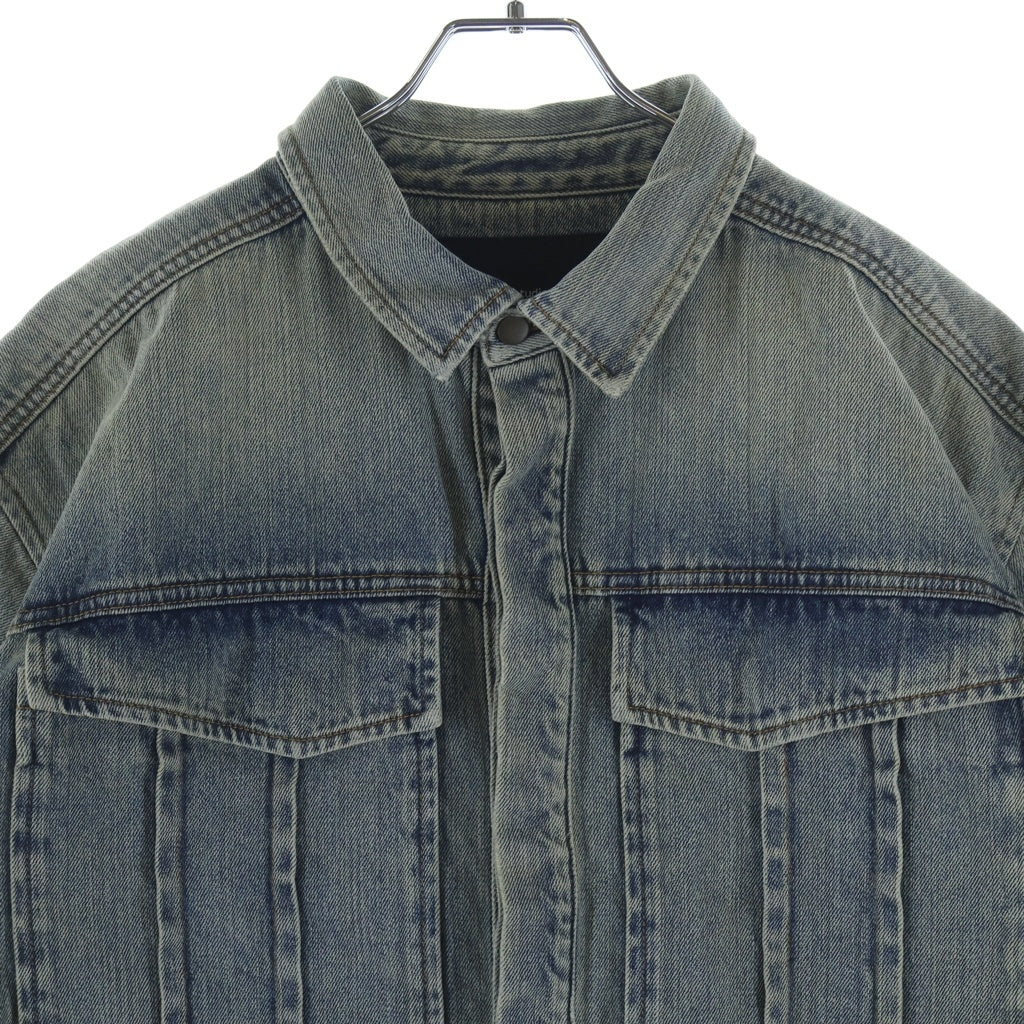 entire studios(エンタイア スタジオ) HEAVY DENIM SHIRT SURFACE WAVE ユーズド加工 ヘビー デニム 半袖 トラッカー シャツ ジャケット インディゴ ES2464SW