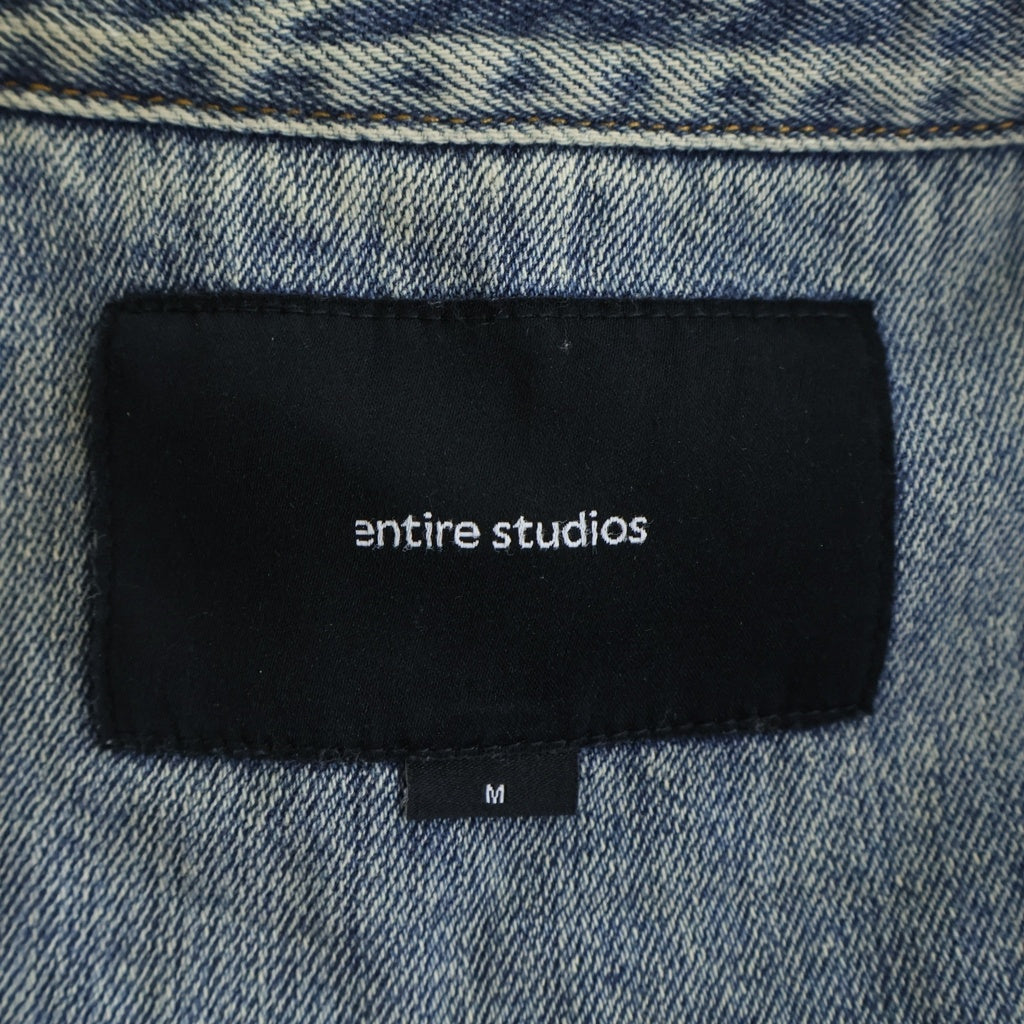 entire studios(エンタイア スタジオ) HEAVY DENIM SHIRT SURFACE WAVE ユーズド加工 ヘビー デニム 半袖 トラッカー シャツ ジャケット インディゴ ES2464SW