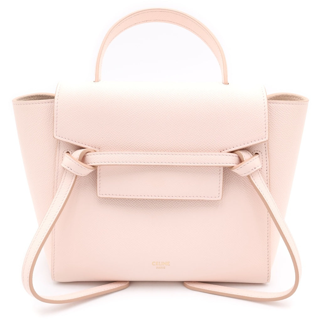CELINE(セリーヌ) ベルトバッグ ナノ レザー ゴールド金具 2WAY ハンドバッグ ショルダーバッグ ピンク レディース