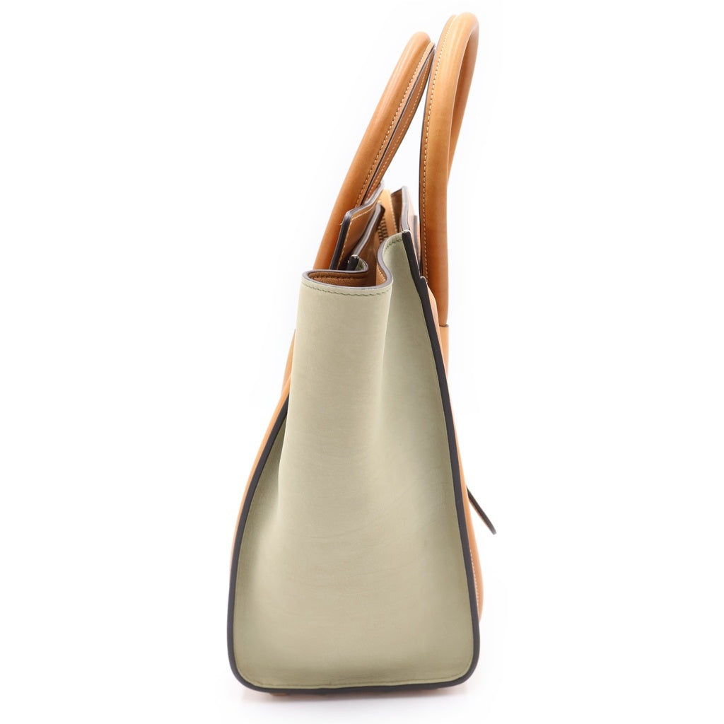 CELINE(セリーヌ) ラゲージ マイクロショッパー レザー スエード ハンドバッグ ベージュ/グリーン レディース