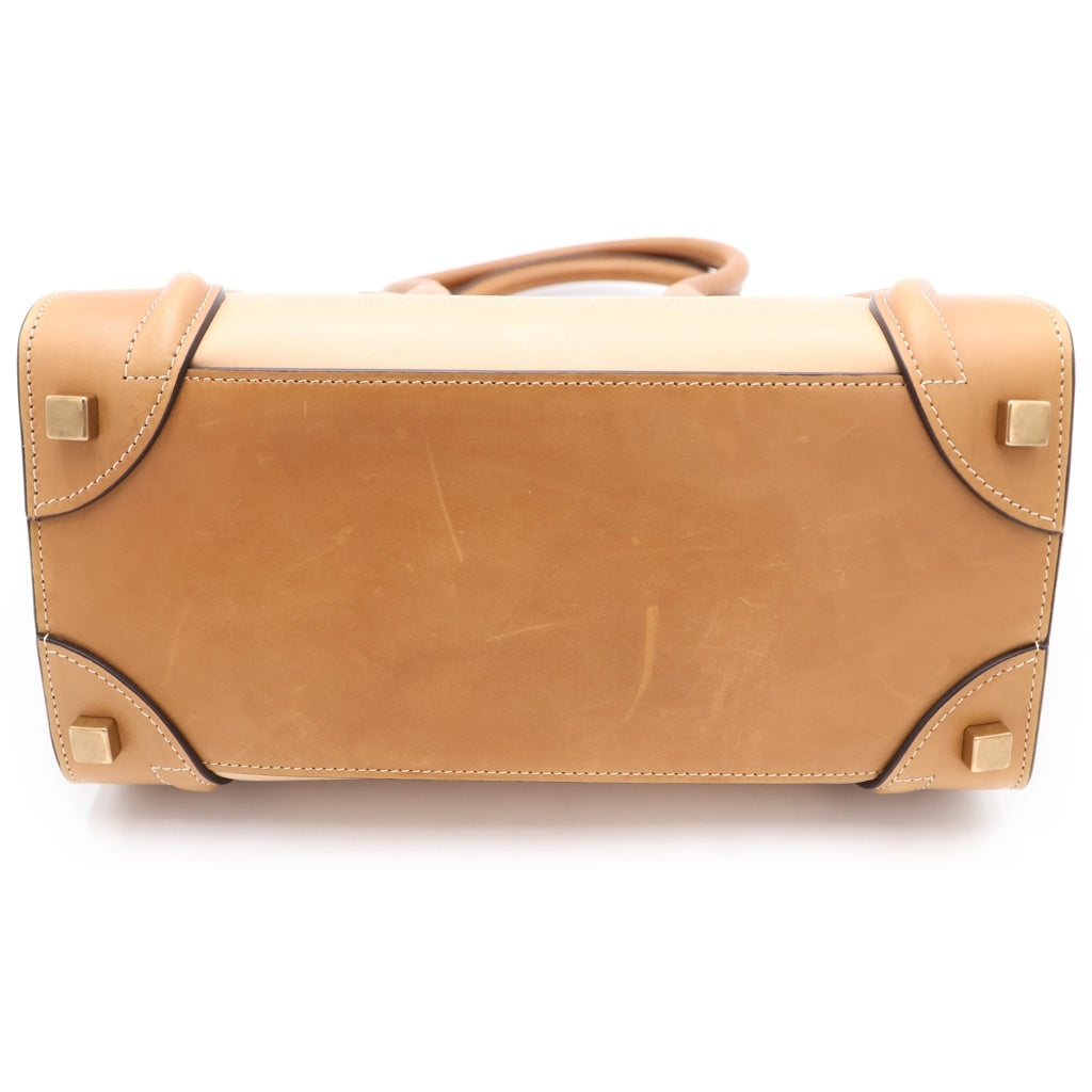 CELINE(セリーヌ) ラゲージ マイクロショッパー レザー スエード ハンドバッグ ベージュ/グリーン レディース