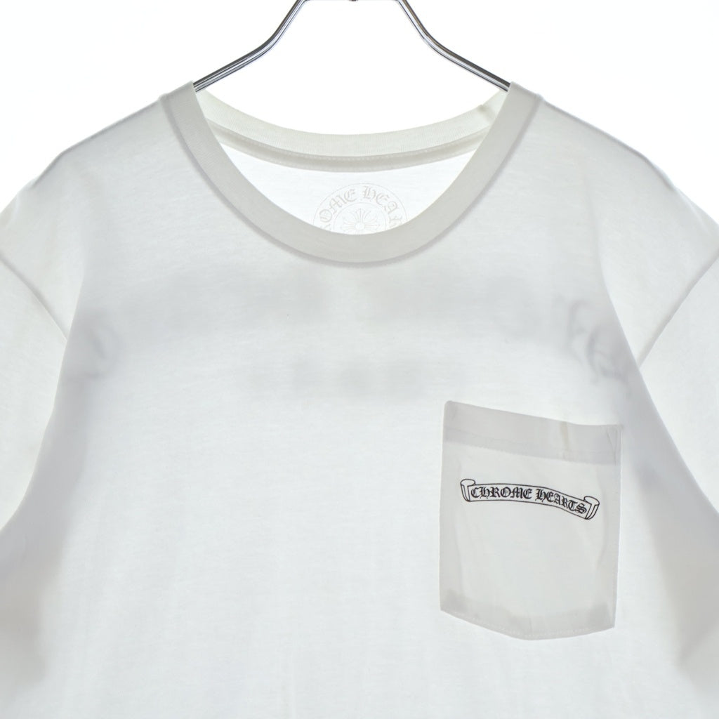 CHROME HEARTS(クロムハーツ) フロントポケット バックプリント ロゴ クルーネック 半袖 Tシャツ カットソー #M ホワイト 2212-304-0070