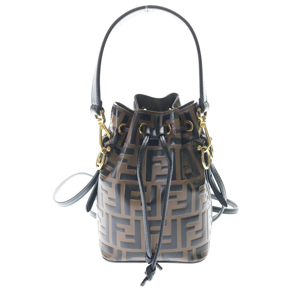 FENDI(フェンディ) ズッカ ミニ モントレゾール ショルダーバッグ ミニバッグ ブラウン×ブラック PVC×レザー 8BS010 ゴールド金具 レディース