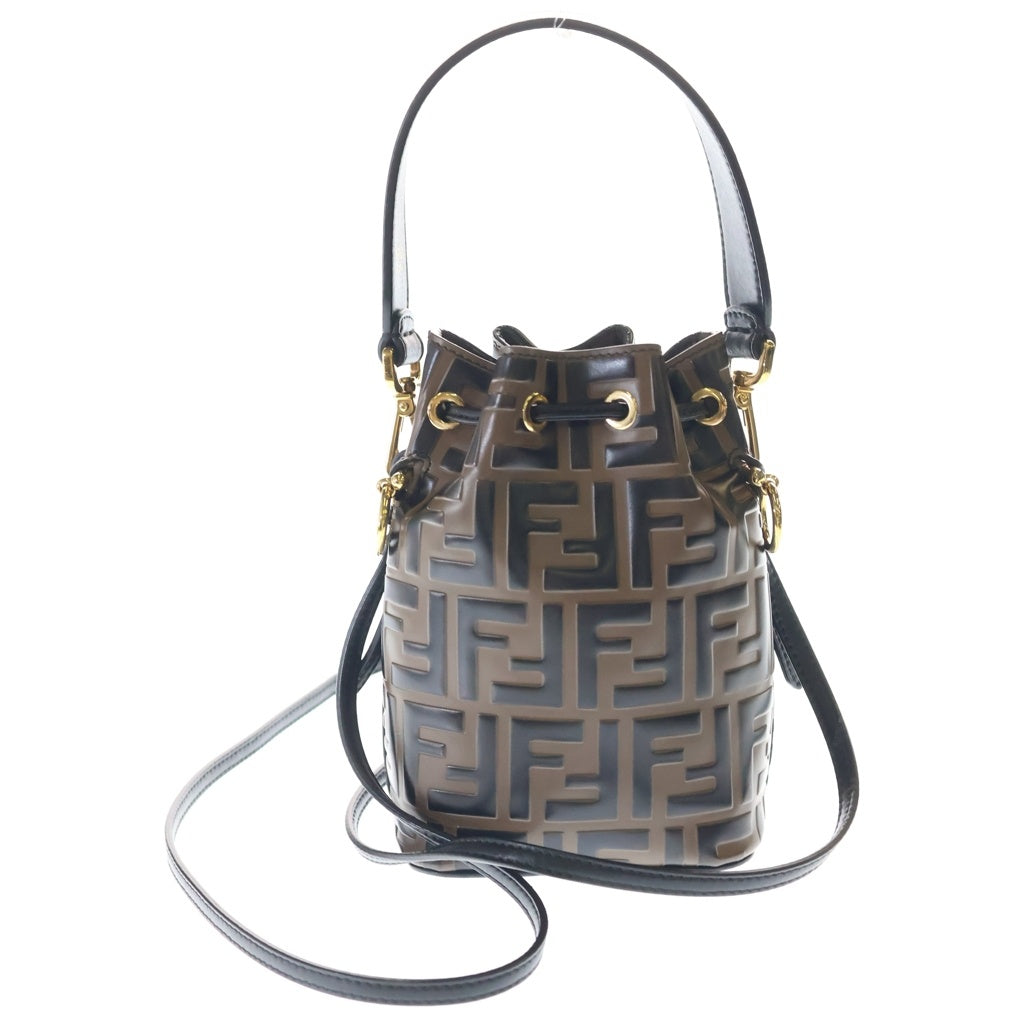 FENDI(フェンディ) ズッカ ミニ モントレゾール ショルダーバッグ ミニバッグ ブラウン×ブラック PVC×レザー 8BS010 ゴールド金具 レディース