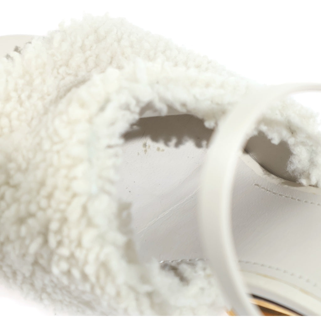 FENDI(フェンディ) ボア レザー ストラップ ヒール サンダル シューズ #37 ホワイト レディース