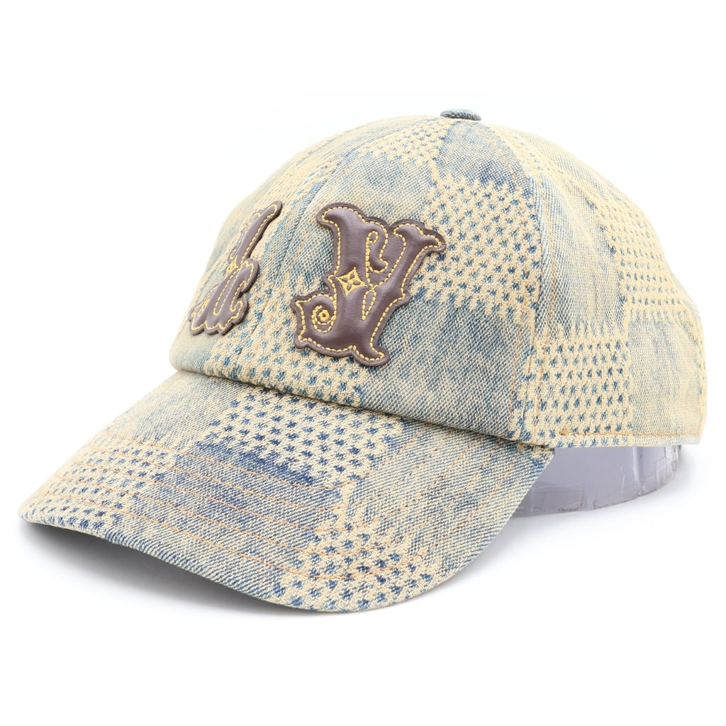 LOUIS VUITTON(ルイヴィトン) ダミエ 3D ウォッシュドデニム LVレザーパッチ ベースボールキャップ 帽子 インディゴ M7690L