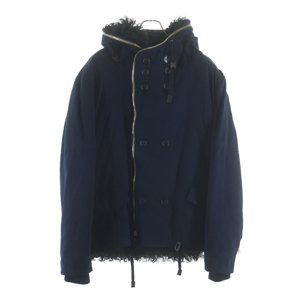 DOLCE & GABBANA(ドルチェアンドガッバーナ) 2WAY シアリング ラムレザー ファー ライニング ダブルブレスト フーテッド ジャケット ネイビー G9DD8Z