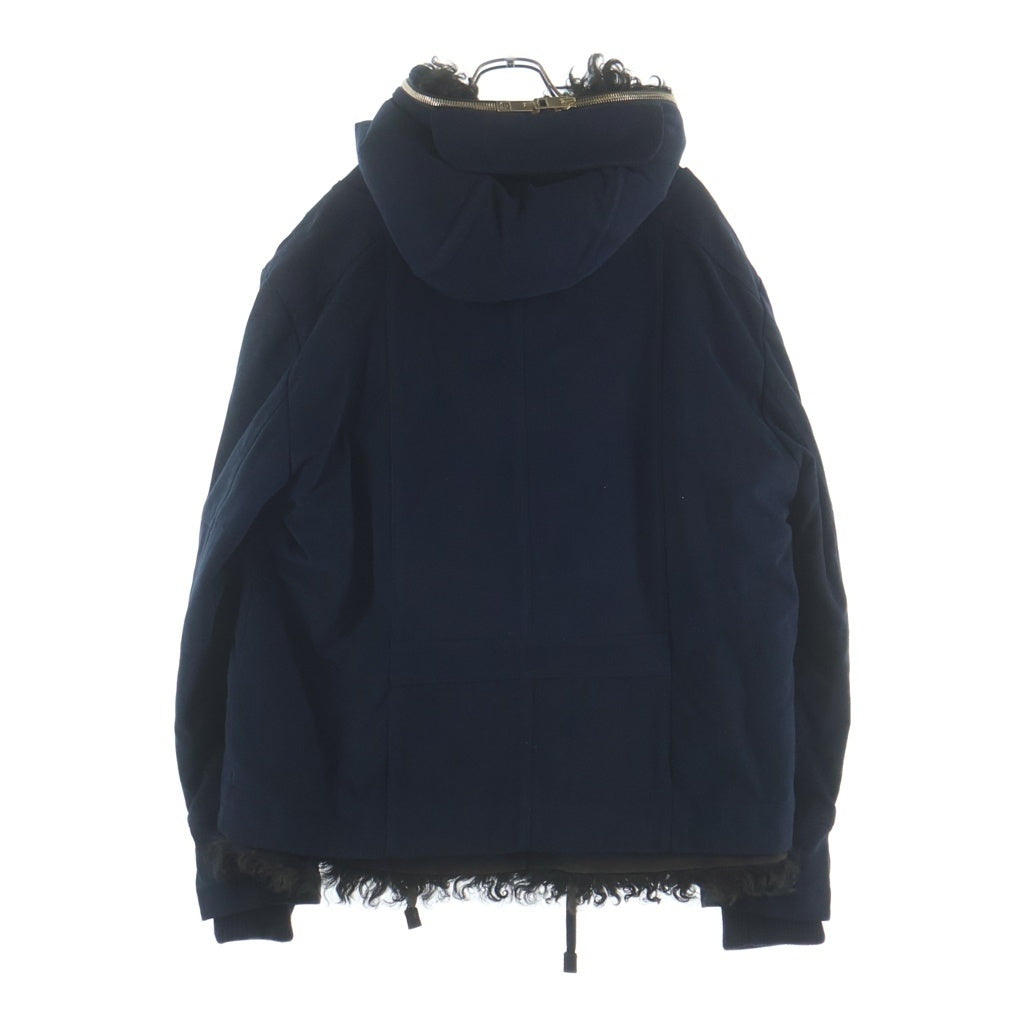 DOLCE & GABBANA(ドルチェアンドガッバーナ) 2WAY シアリング ラムレザー ファー ライニング ダブルブレスト フーテッド ジャケット ネイビー G9DD8Z