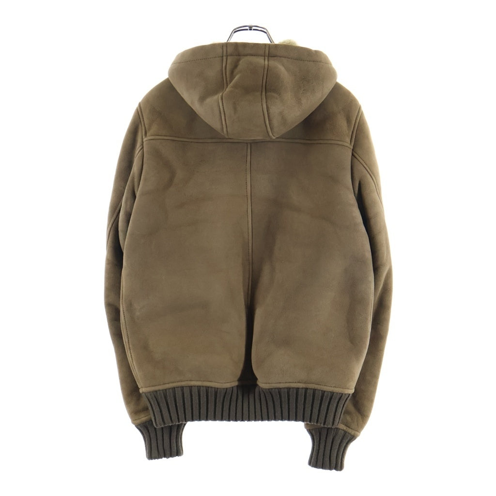 GUCCI(グッチ) シアリング ムートン ラムスキン レザー フーデッド ジップアップ ジャケット ブラウン 295699