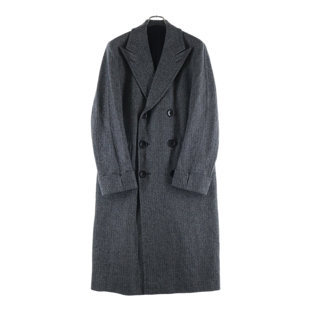 TOM FORD(トムフォード) ヘリンボーン ウール ピークドラペル ダブルブレスト チェスターコート グレー INC 7500TF 50015