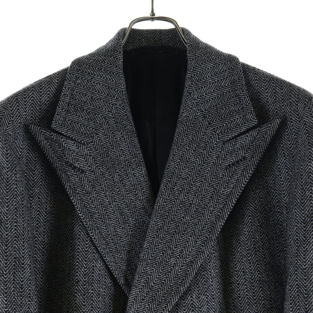 TOM FORD(トムフォード) ヘリンボーン ウール ピークドラペル ダブルブレスト チェスターコート グレー INC 7500TF 50015