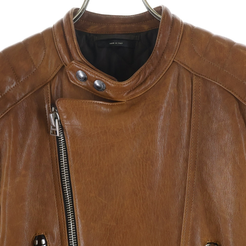 TOM FORD(トムフォード) ラムレザー ダブル ジップアップ ライダース ジャケット ブラウン BL426 TFL620