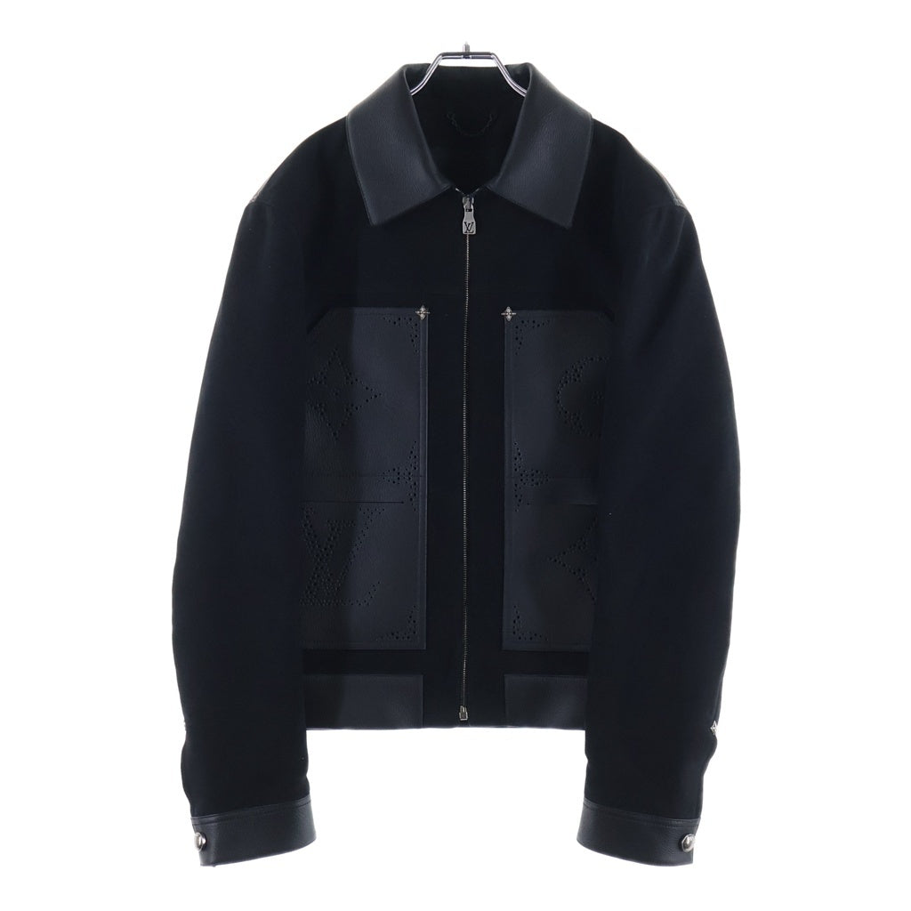LOUIS VUITTON(ルイヴィトン) 25SS モノグラム ミックスレザー ワークウェアブルゾン パンチングレザー ジップアップ トラッカージャケット ブラック RM251 MA BQV HSLOSE