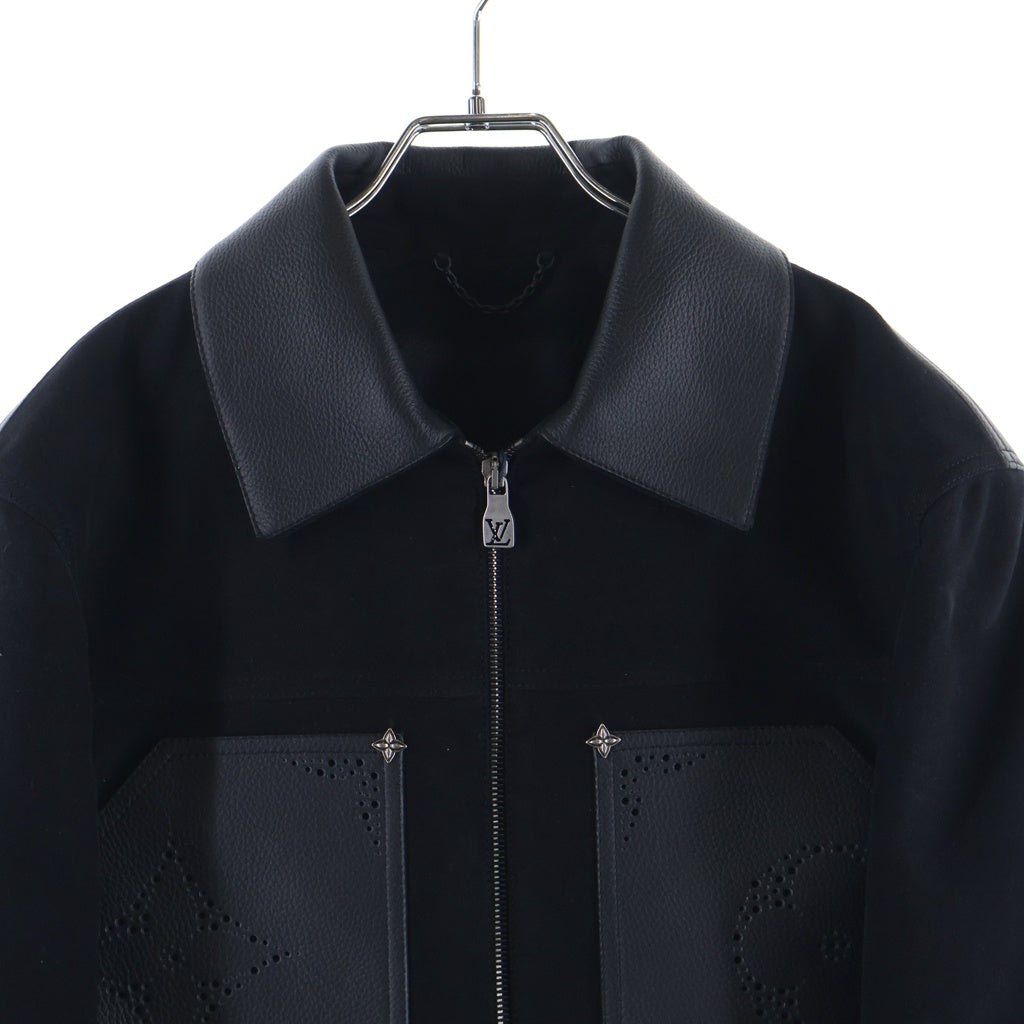 LOUIS VUITTON(ルイヴィトン) 25SS モノグラム ミックスレザー ワークウェアブルゾン パンチングレザー ジップアップ トラッカージャケット ブラック RM251 MA BQV HSLOSE
