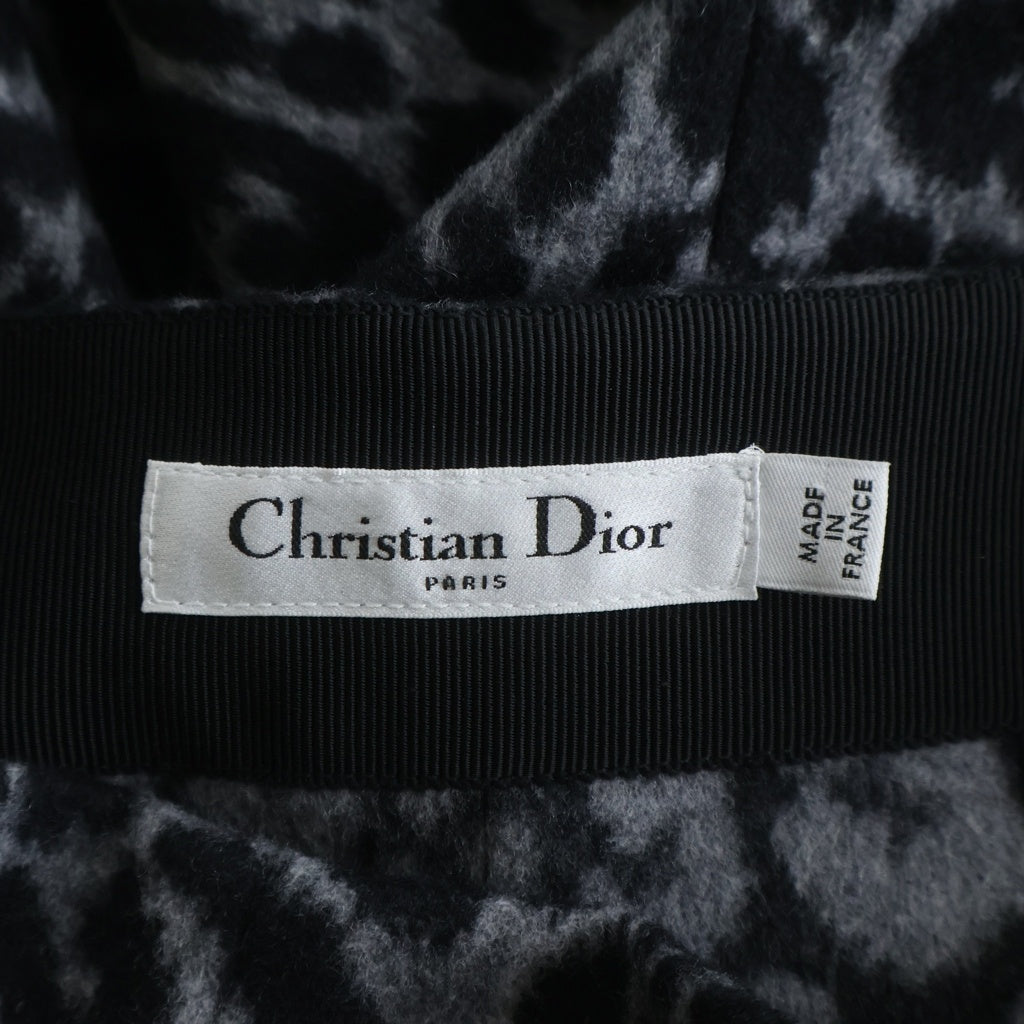 DIOR(ディオール) レオパード総柄 カシミヤ混 ウール タイト ロングスカート グレー/ブラック レディース 151J47A1133