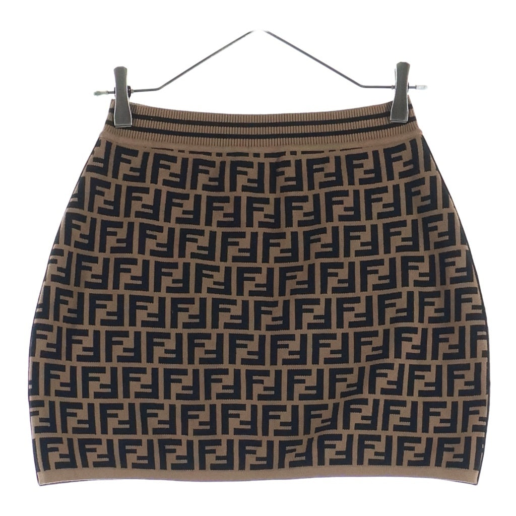 FENDI(フェンディ) ズッカ総柄ジャガード ニット ショート スカート ブラウン レディース キッズ JFG070 AEYD