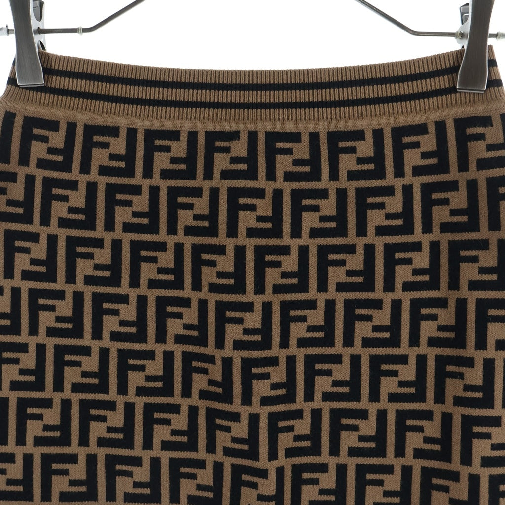 FENDI(フェンディ) ズッカ総柄ジャガード ニット ショート スカート ブラウン レディース キッズ JFG070 AEYD