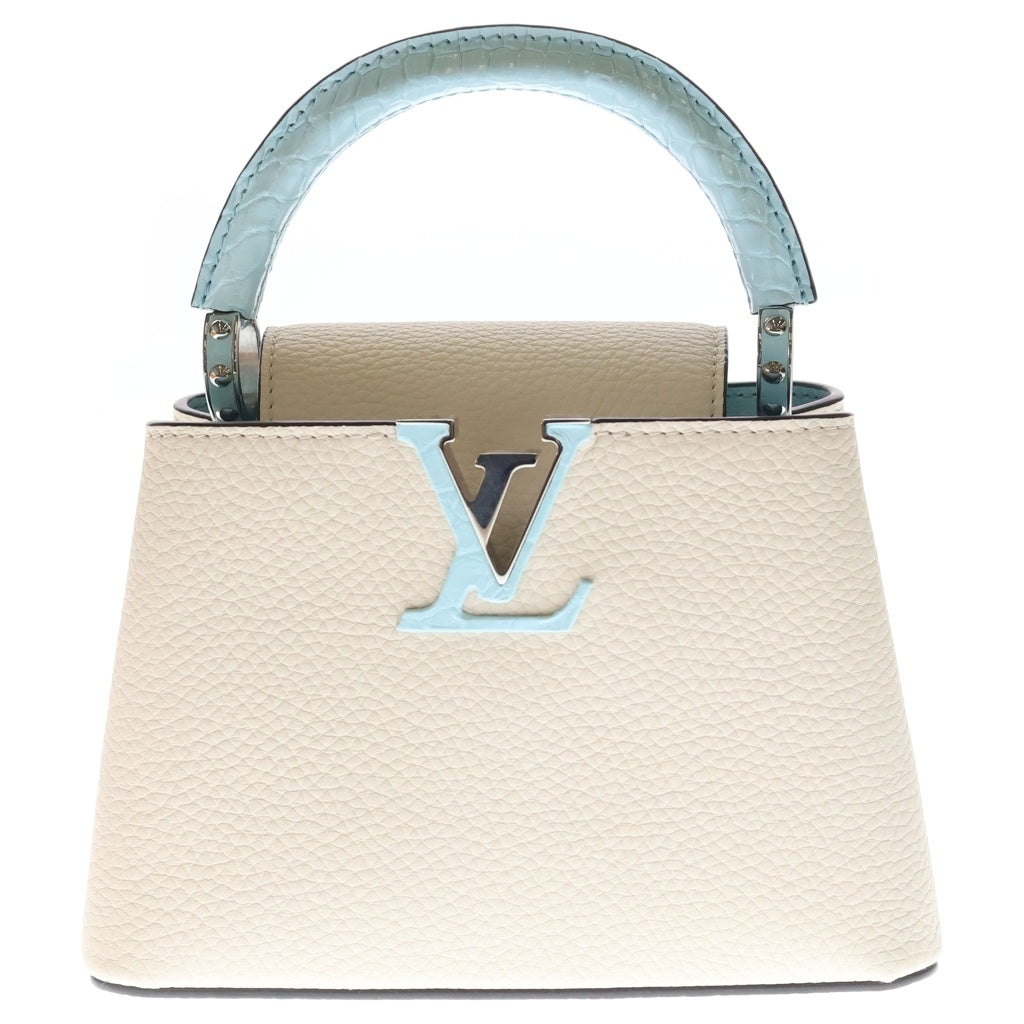 LOUIS VUITTON(ルイヴィトン) カプシーヌミニ ハンド ショルダーバッグ クロコダイル カーフレザー ホワイト/ライトブルー RFID レディース