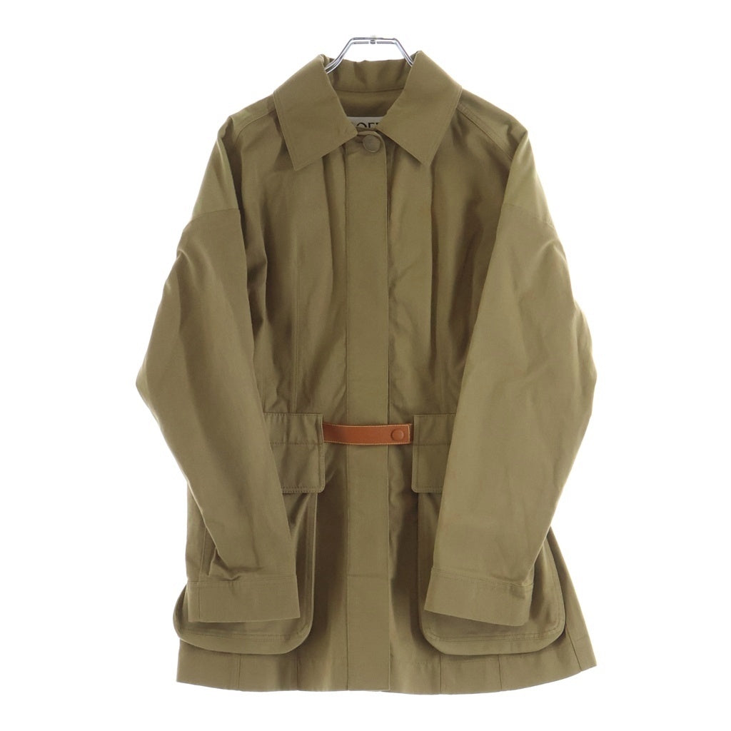 LOEWE(ロエベ) Belted Safari Jacket ベルテッドサファリジャケット コットンキャンバス 比翼 レザー ベージュ D2197090PA レディース