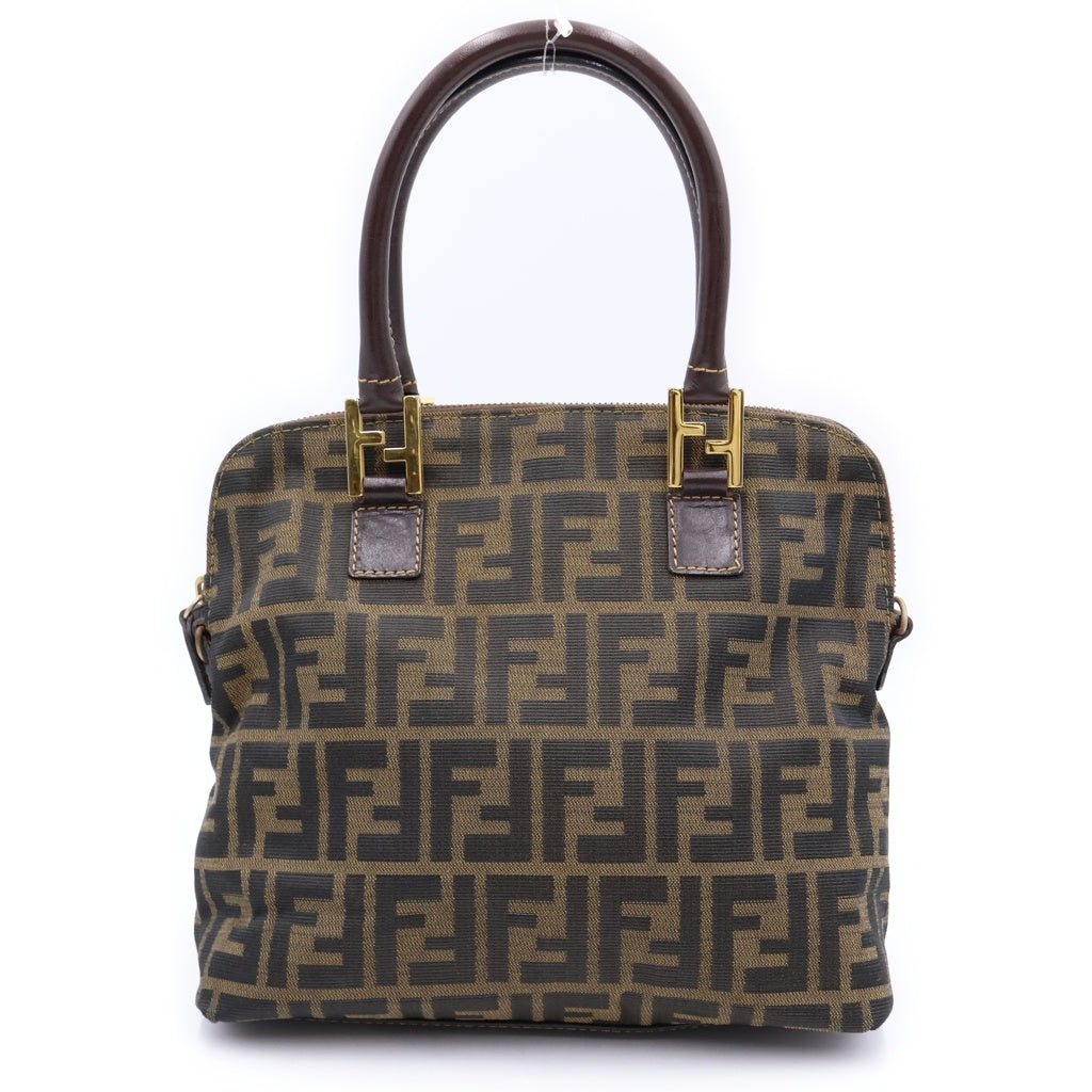 FENDI(フェンディ) ズッカ ハンドバッグ ブラウン レザー×キャンバス ゴールド金具 レディース