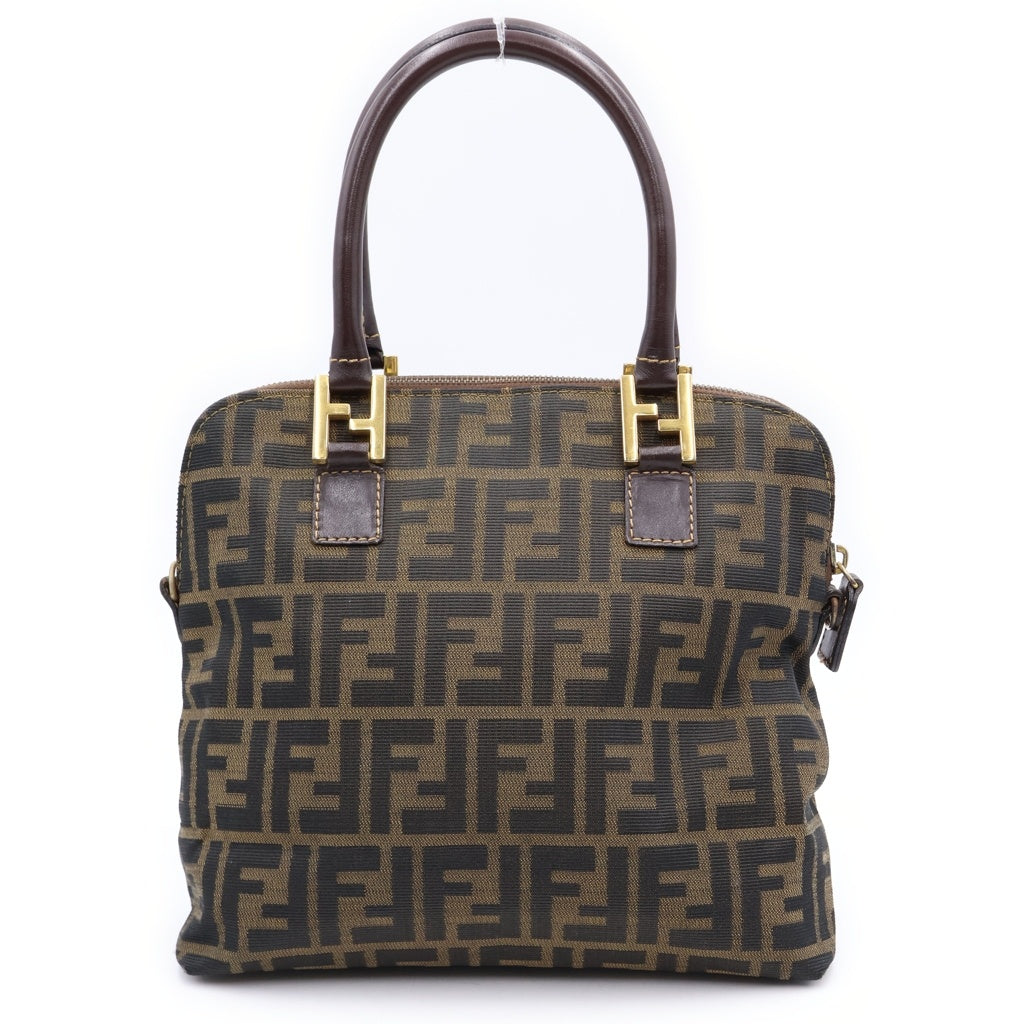 FENDI(フェンディ) ズッカ ハンドバッグ ブラウン レザー×キャンバス ゴールド金具 レディース
