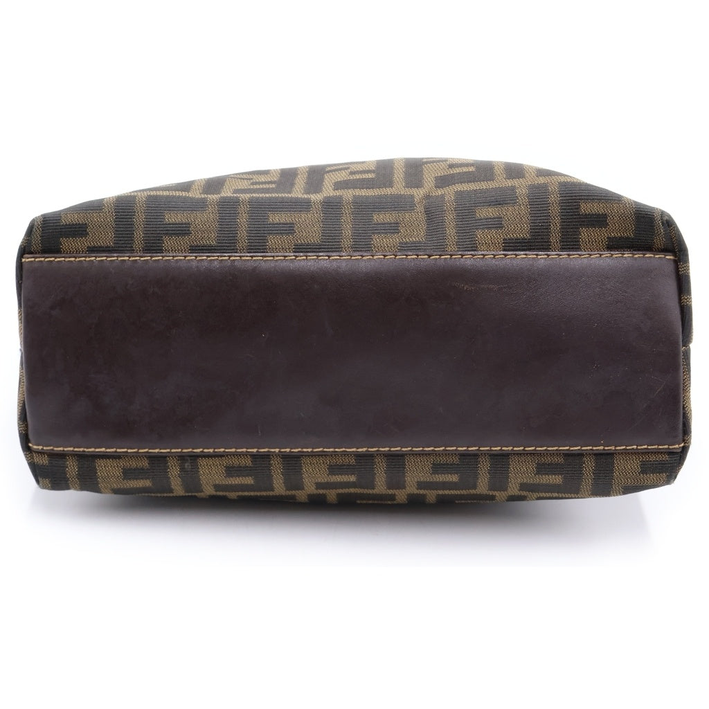 FENDI(フェンディ) ズッカ ハンドバッグ ブラウン レザー×キャンバス ゴールド金具 レディース