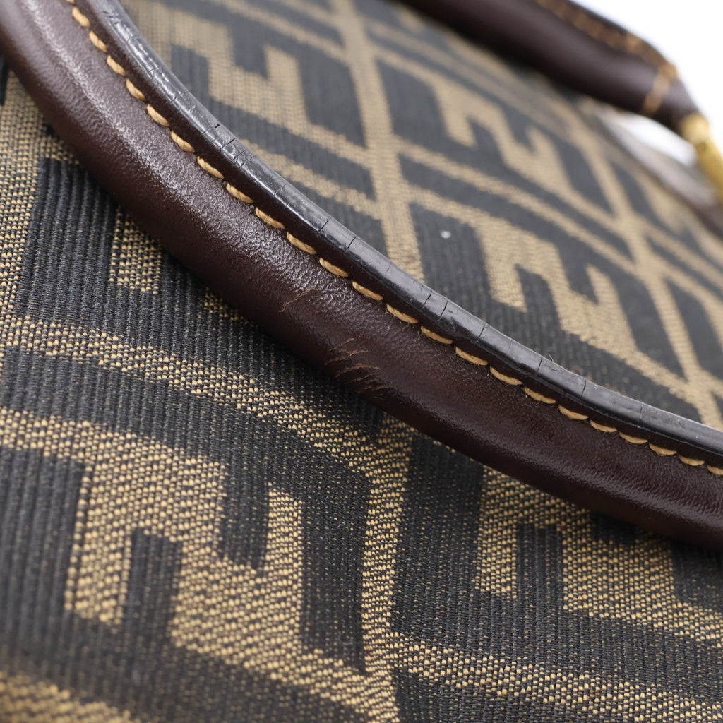 FENDI(フェンディ) ズッカ ハンドバッグ ブラウン レザー×キャンバス ゴールド金具 レディース