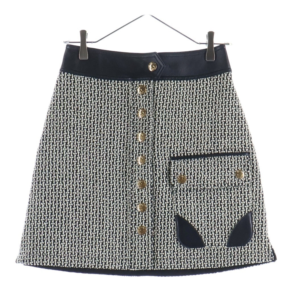 LOUIS VUITTON(ルイヴィトン) 23AW ウール レザー切替 裏地モノグラム ツイードスカート ブラック ホワイト RW232W AIH FPSK33 レディース