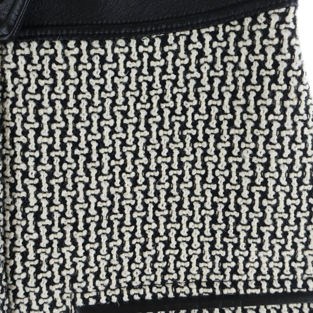 LOUIS VUITTON(ルイヴィトン) 23AW ウール レザー切替 裏地モノグラム ツイードスカート ブラック ホワイト RW232W AIH FPSK33 レディース