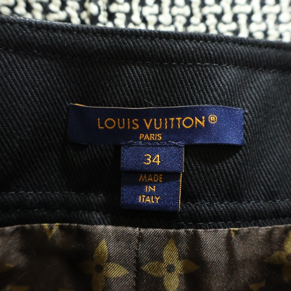 LOUIS VUITTON(ルイヴィトン) 23AW ウール レザー切替 裏地モノグラム ツイードスカート ブラック ホワイト RW232W AIH FPSK33 レディース
