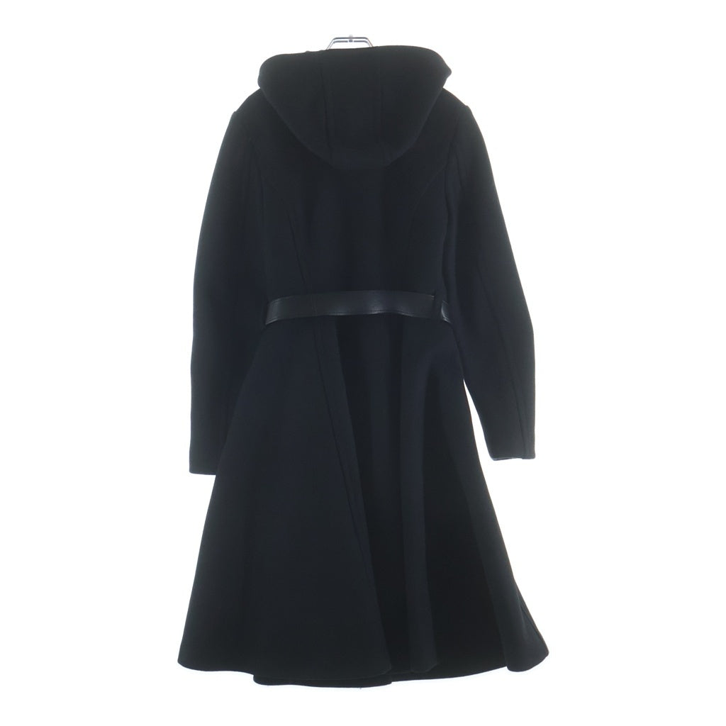 PRADA(プラダ) レザーベルト付き メルトンウール スナップボタン フーデッド ロングコート ブラック レディース 290569