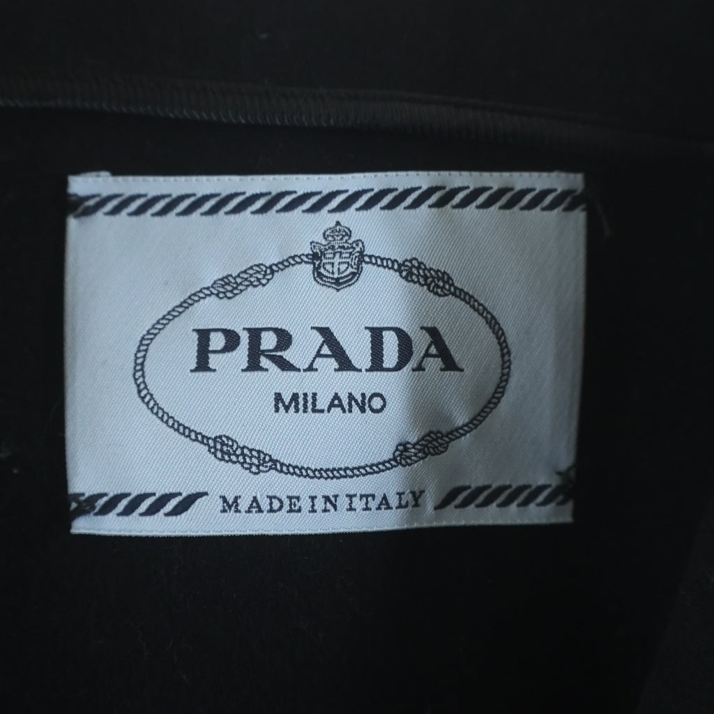 PRADA(プラダ) レザーベルト付き メルトンウール スナップボタン フーデッド ロングコート ブラック レディース 290569