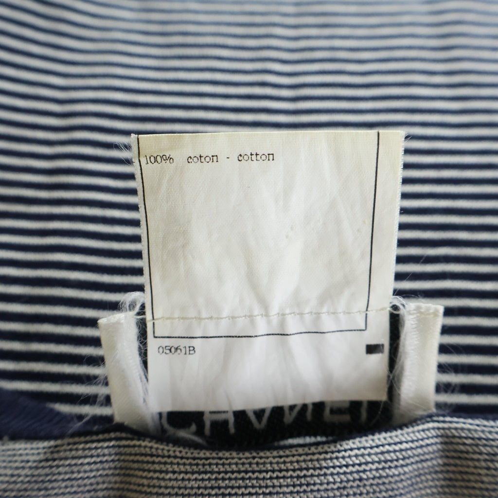 CHANEL(シャネル) 97C ココマーク刺繍 ボーダー総柄 クルーネック 半袖 Tシャツ カットソー ネイビー レディース P08622V00338
