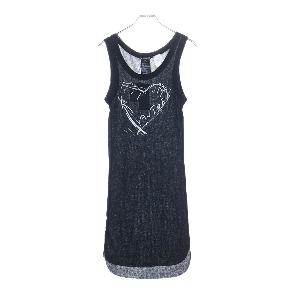 ANN DEMEULEMEESTER(アンドゥムルメステール) 05SS RE-EDITION ハートプリント ノースリーブリブワンピース ロング丈 カットソー リヨセル コットン ブラック レディース