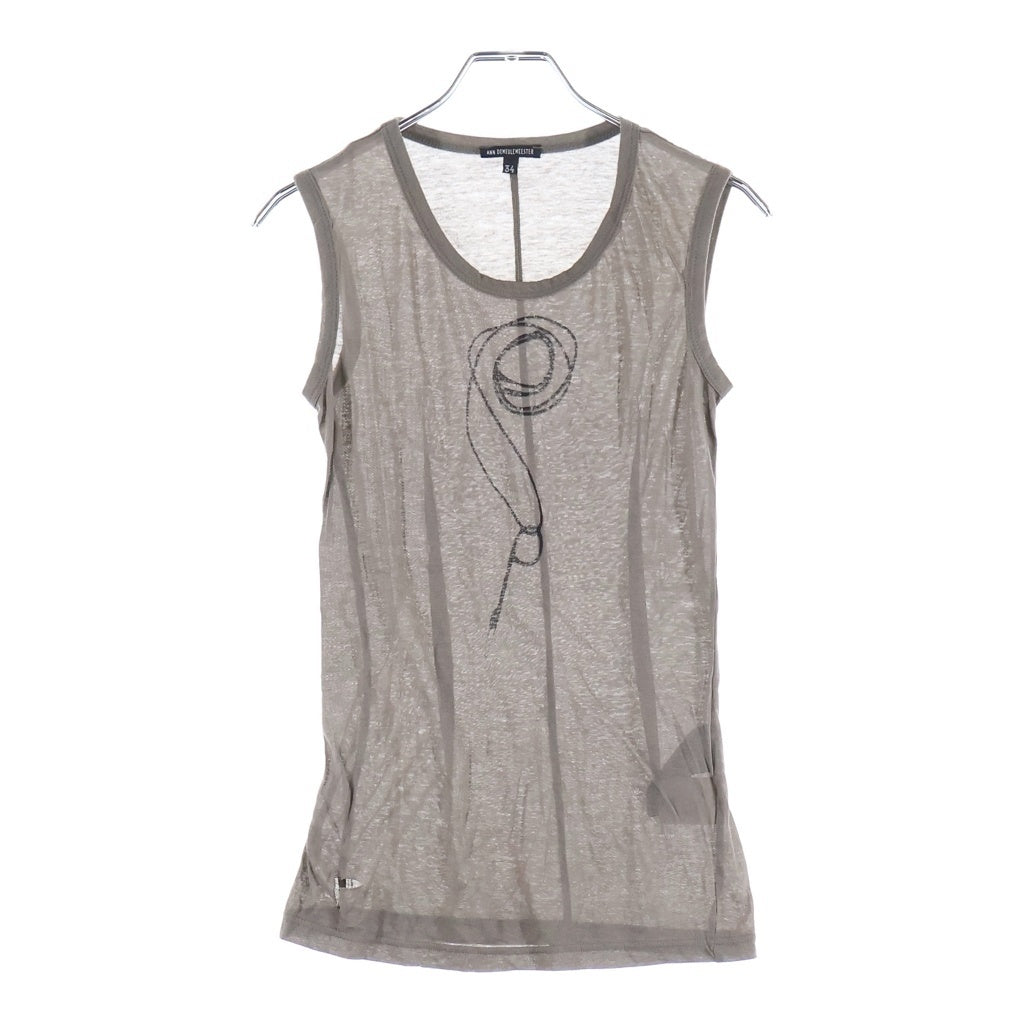 ANN DEMEULEMEESTER(アンドゥムルメステール) 00s 本人期 プリントノースリーブトップス タンクトップ ハサミ コットン オリゾンティ ブラウン レディース