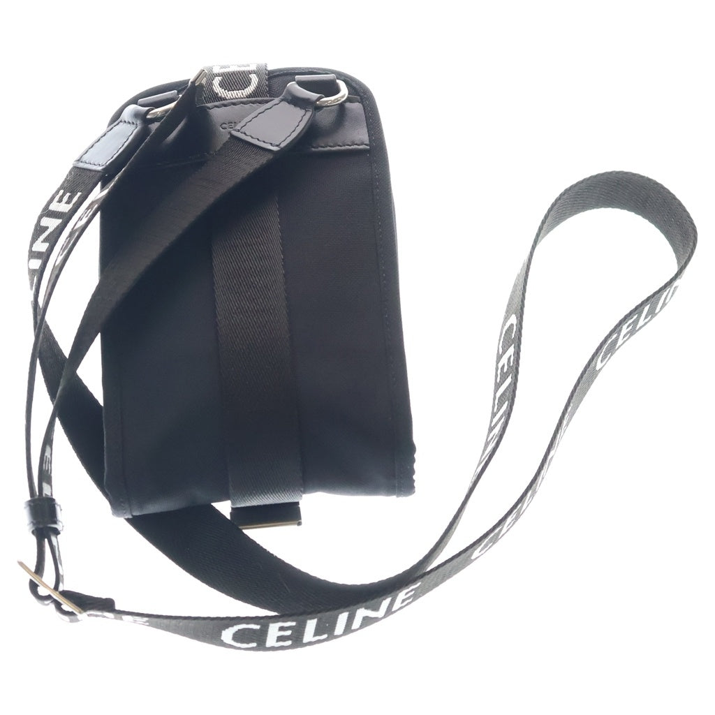 CELINE(セリーヌ) トレッキング モバイルポーチ ナイロン レザー ショルダーバッグ シルバー金具 ブラック レディース