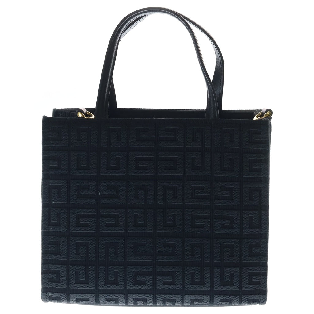 GIVENCHY(ジバンシィ) 4G 総柄ジャガード ロゴ刺繍 キャンバス レザー 2WAY ハンド ショルダーバッグ ゴールド金具 ブラック レディース