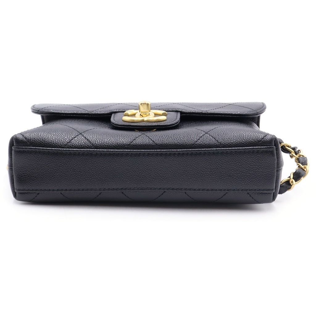 CHANEL(シャネル) ミニマトラッセ トップハンドル キャビアスキン レザー 2WAY ハンド チェーンショルダーバッグ ゴールド金具 ブラックプレート レディース