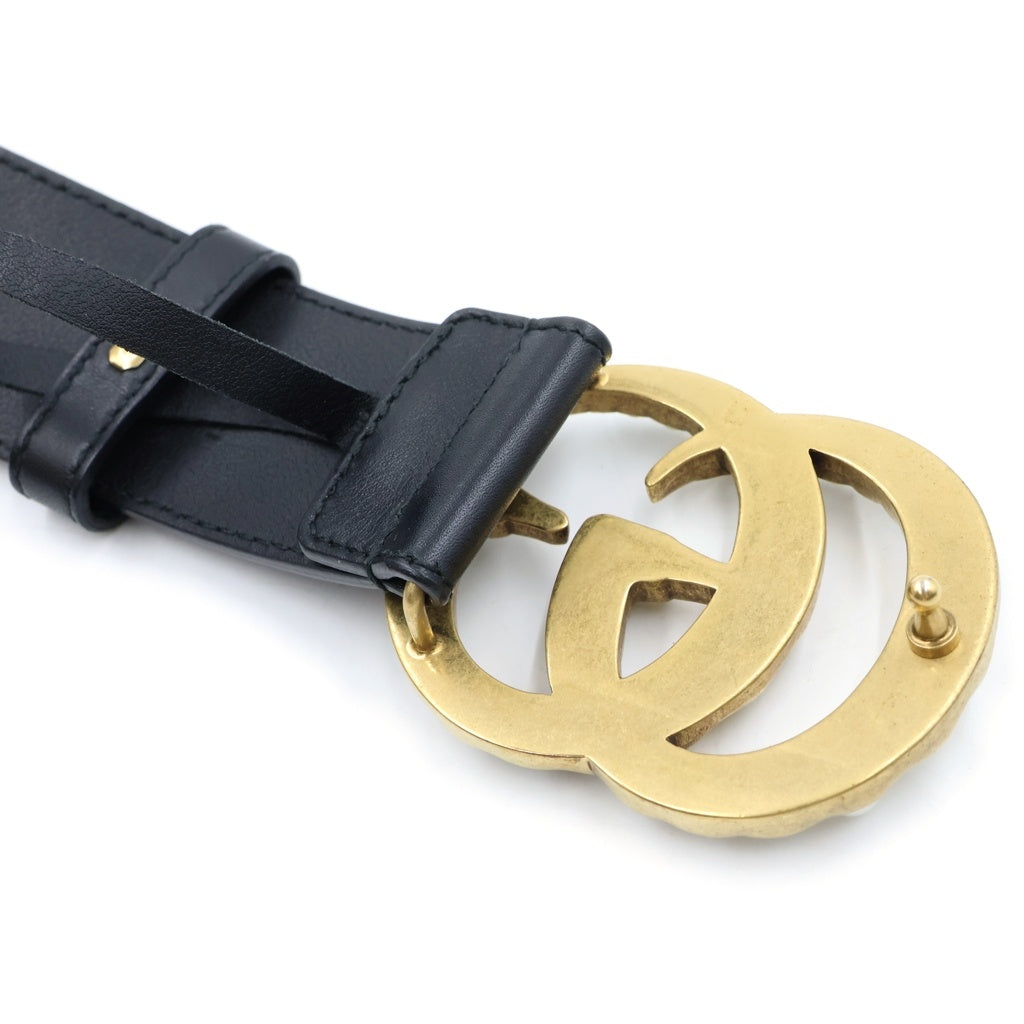GUCCI(グッチ) ダブルG ロゴバックル パール レザーベルト ゴールド金具 ブラック 453260 レディース