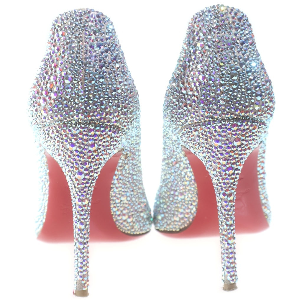 CHRISTIAN LOUBOUTIN(クリスチャンルブタン) ラインストーン オープントゥ ヒール パンプス シューズ シルバー レディース
