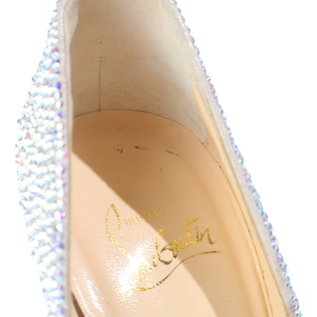 CHRISTIAN LOUBOUTIN(クリスチャンルブタン) ラインストーン オープントゥ ヒール パンプス シューズ シルバー レディース
