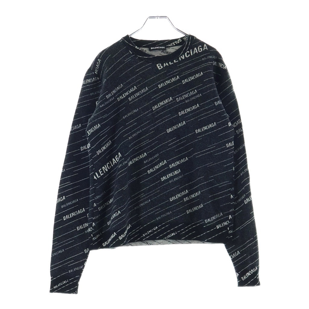 BALENCIAGA(バレンシアガ) 18AW オールオーバー ロゴ ジャガード クルーネック ウール 長袖ニット セーター ブラック 555381