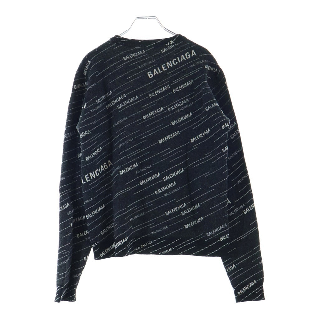 BALENCIAGA(バレンシアガ) 18AW オールオーバー ロゴ ジャガード クルーネック ウール 長袖ニット セーター ブラック 555381