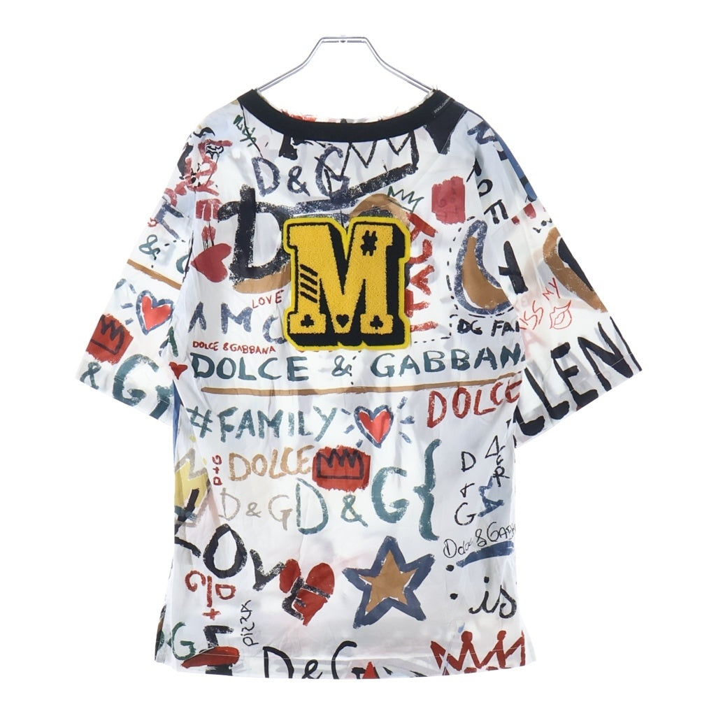 DOLCE & GABBANA(ドルチェアンドガッバーナ) 18SS マリア 半袖 Mロゴワッペン Tシャツ カットソー ホワイト×マルチカラー