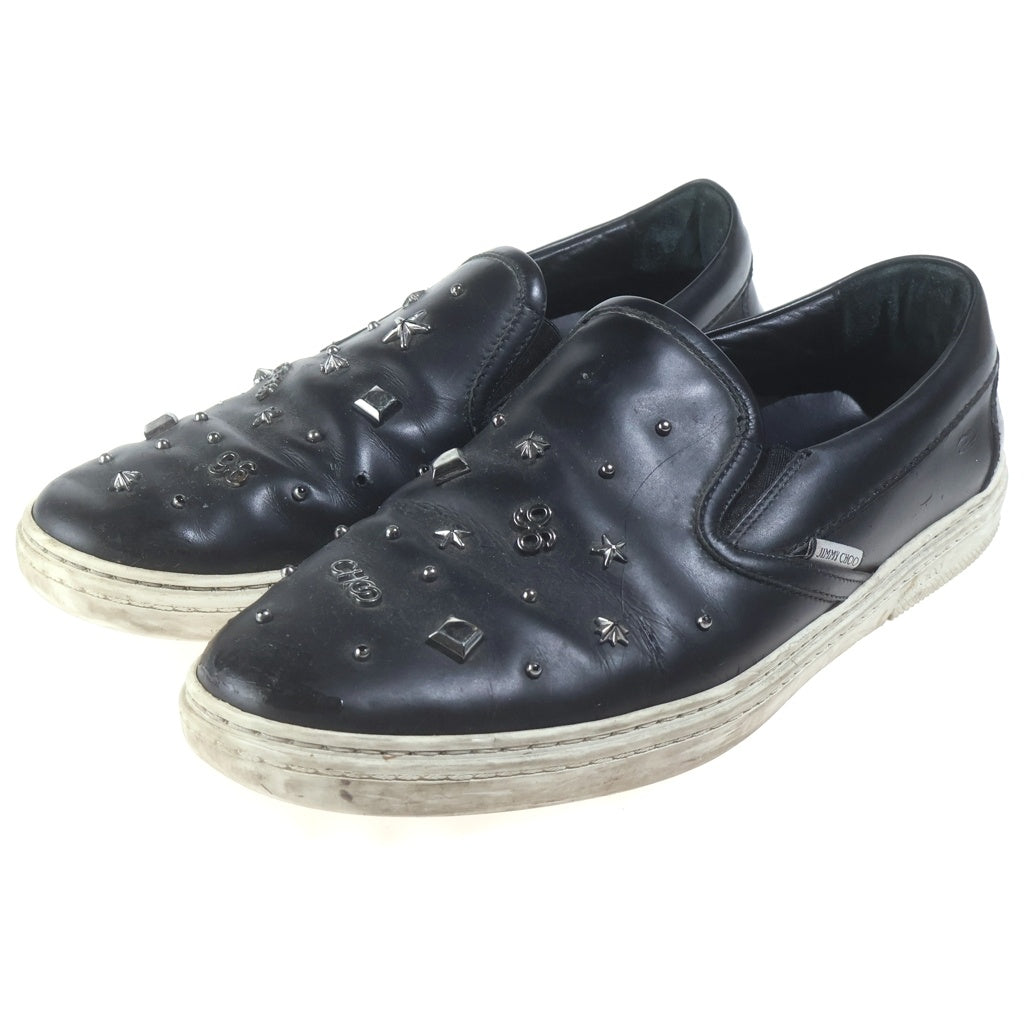 JIMMY CHOO(ジミーチュウ) スタッズ装飾 レザーフラットシューズ スリッポン シルバー金具 ブラック